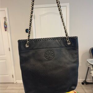 Tory Burch Black Leather Tote Bag